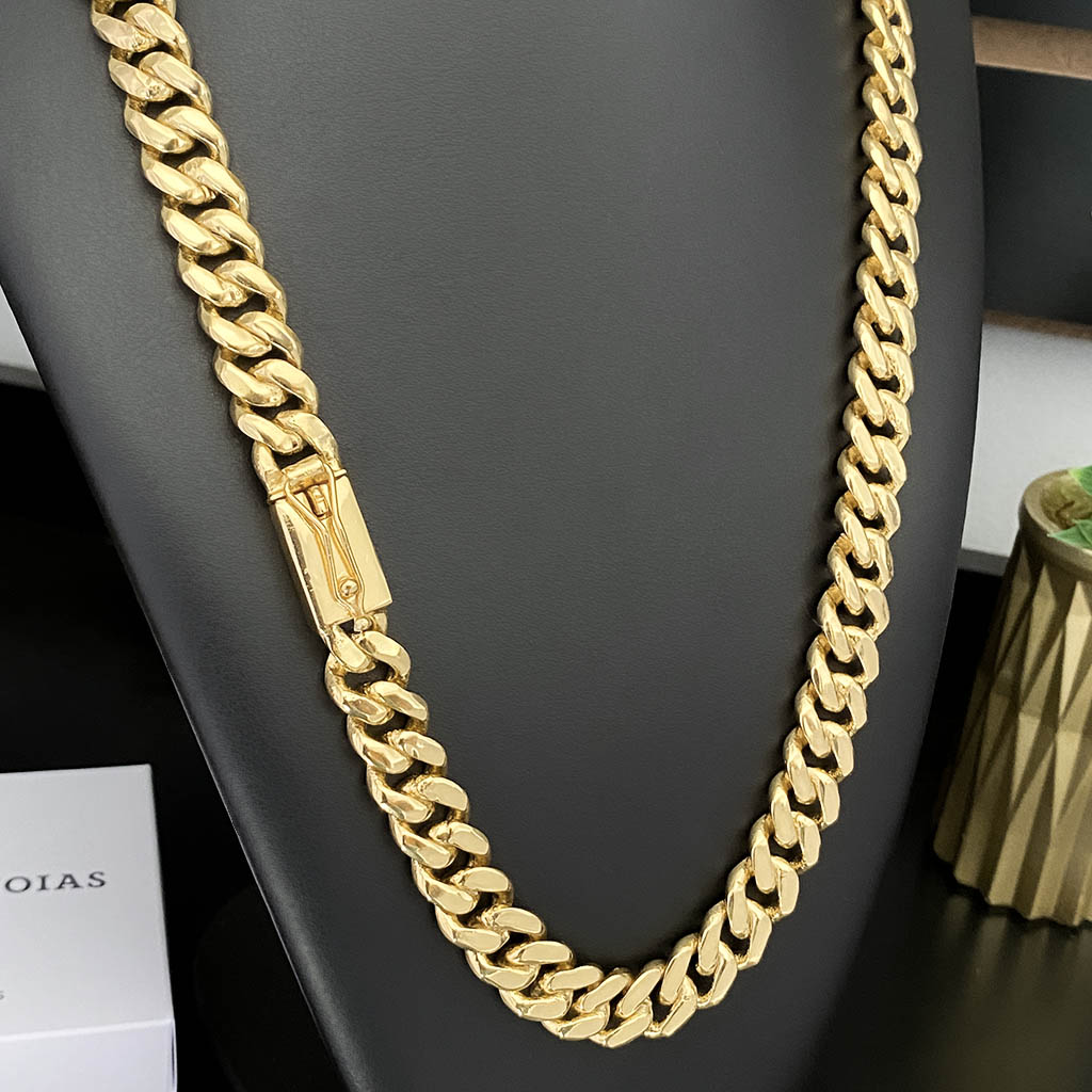 Corrente Cubana 12mm Banhada a Ouro 18K