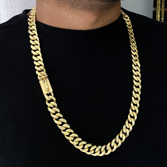 Corrente Cubana 12mm Banhada a Ouro 18K