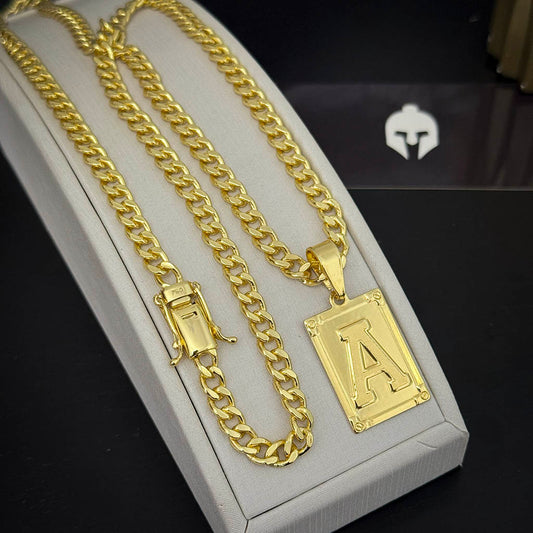 Corrente Cubana 6mm e Pingente Letra Banhado a Ouro 18K