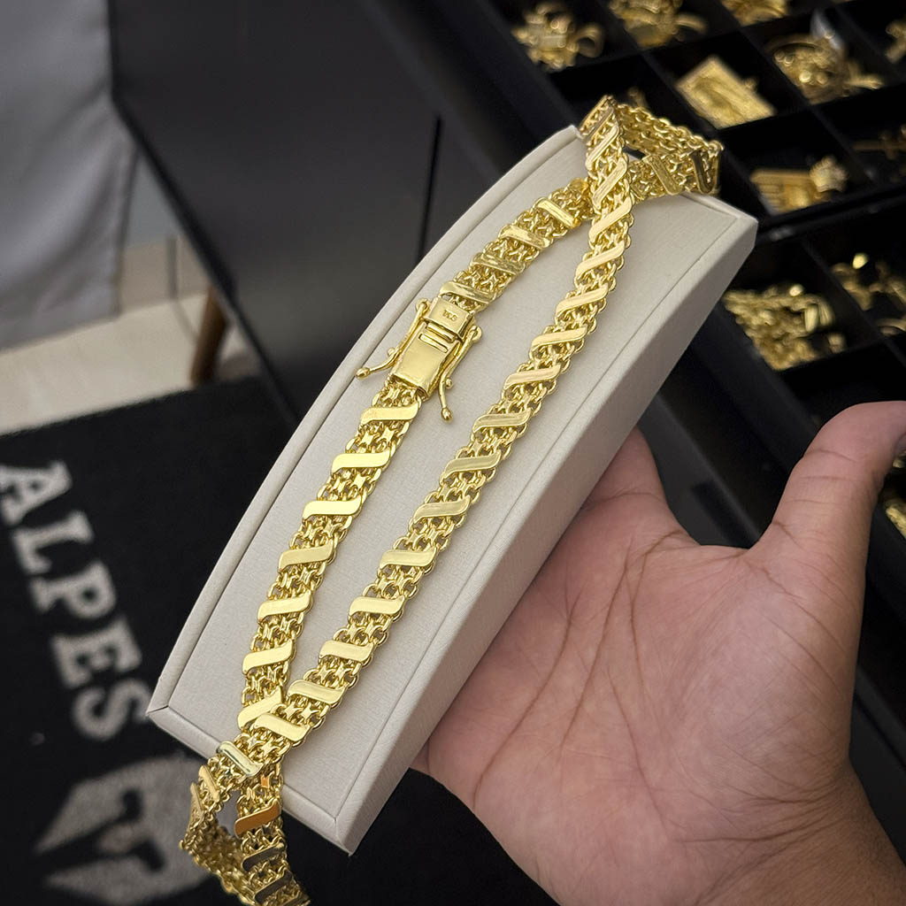 Corrente Duplo S 12mm Banhado a Ouro 18K