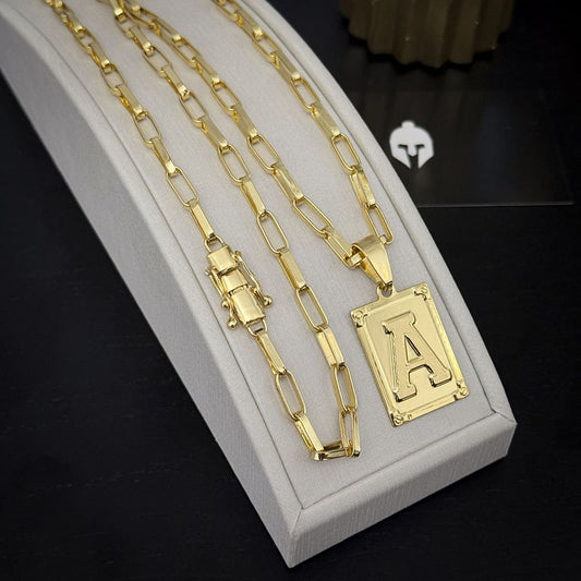 Corrente Elo Alongado 5mm e Pingente Letra Banhada a Ouro 18K