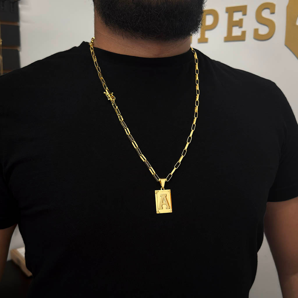 Corrente Elo Alongado 5mm e Pingente Letra Banhada a Ouro 18K