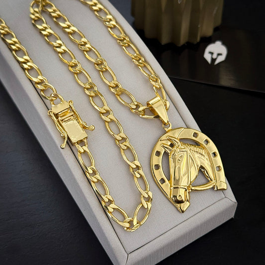 Corrente Fígaro 1x1 5mm e Pingente Cavalo Banhado a Ouro 18K