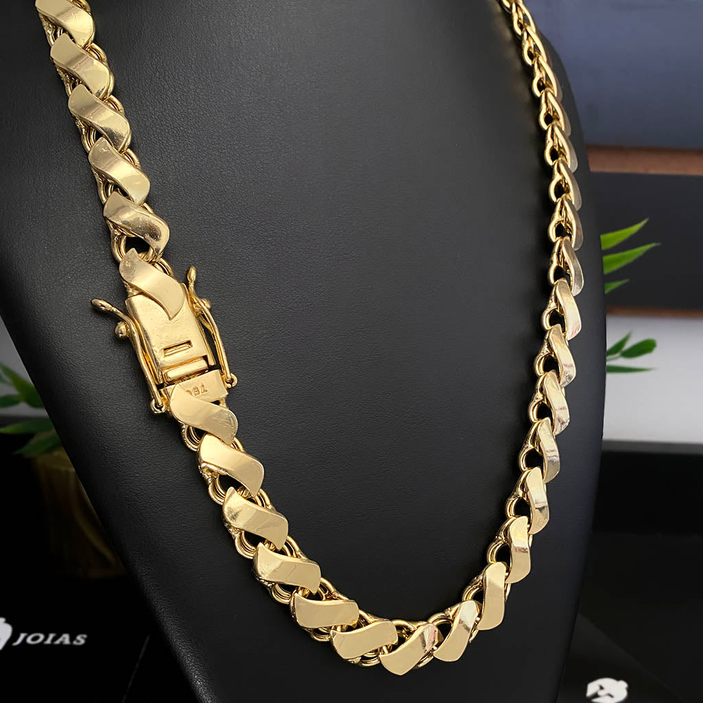 Corrente Friso S 13mm Banhada a Ouro 18K