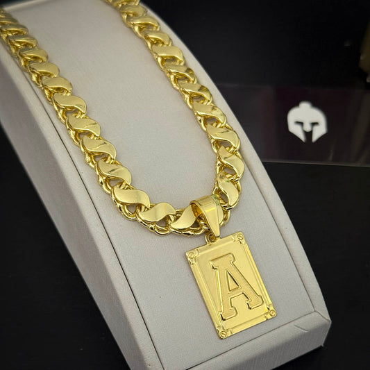 Corrente Friso S 8mm e Pingente Letra Banhado a Ouro 18K