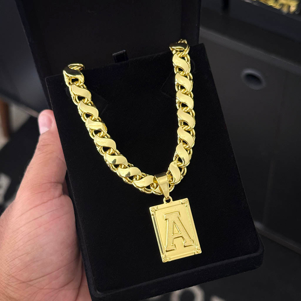 Corrente Friso S 8mm e Pingente Letra Banhado a Ouro 18K