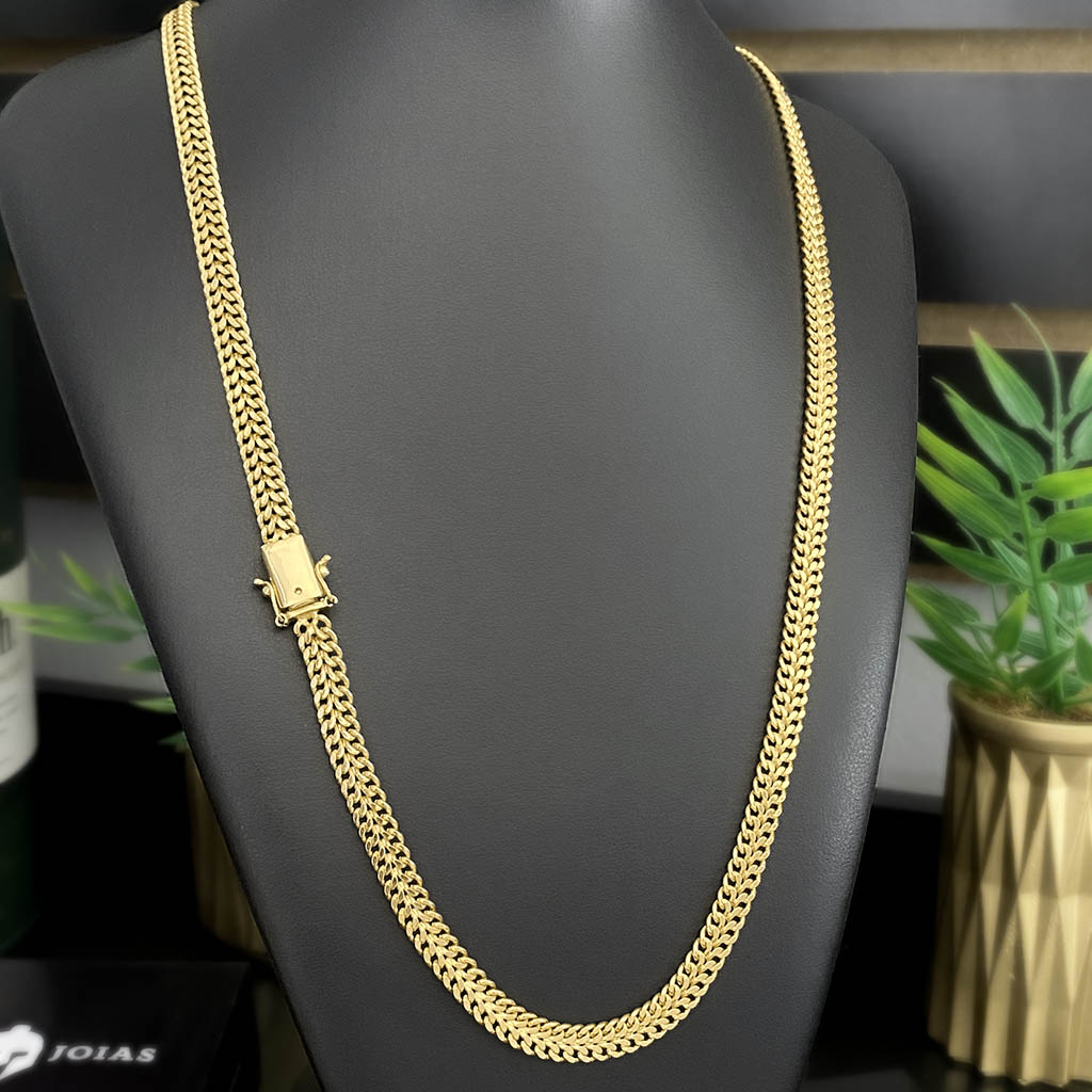 Corrente Lacraia 8mm Banhada a Ouro 18K