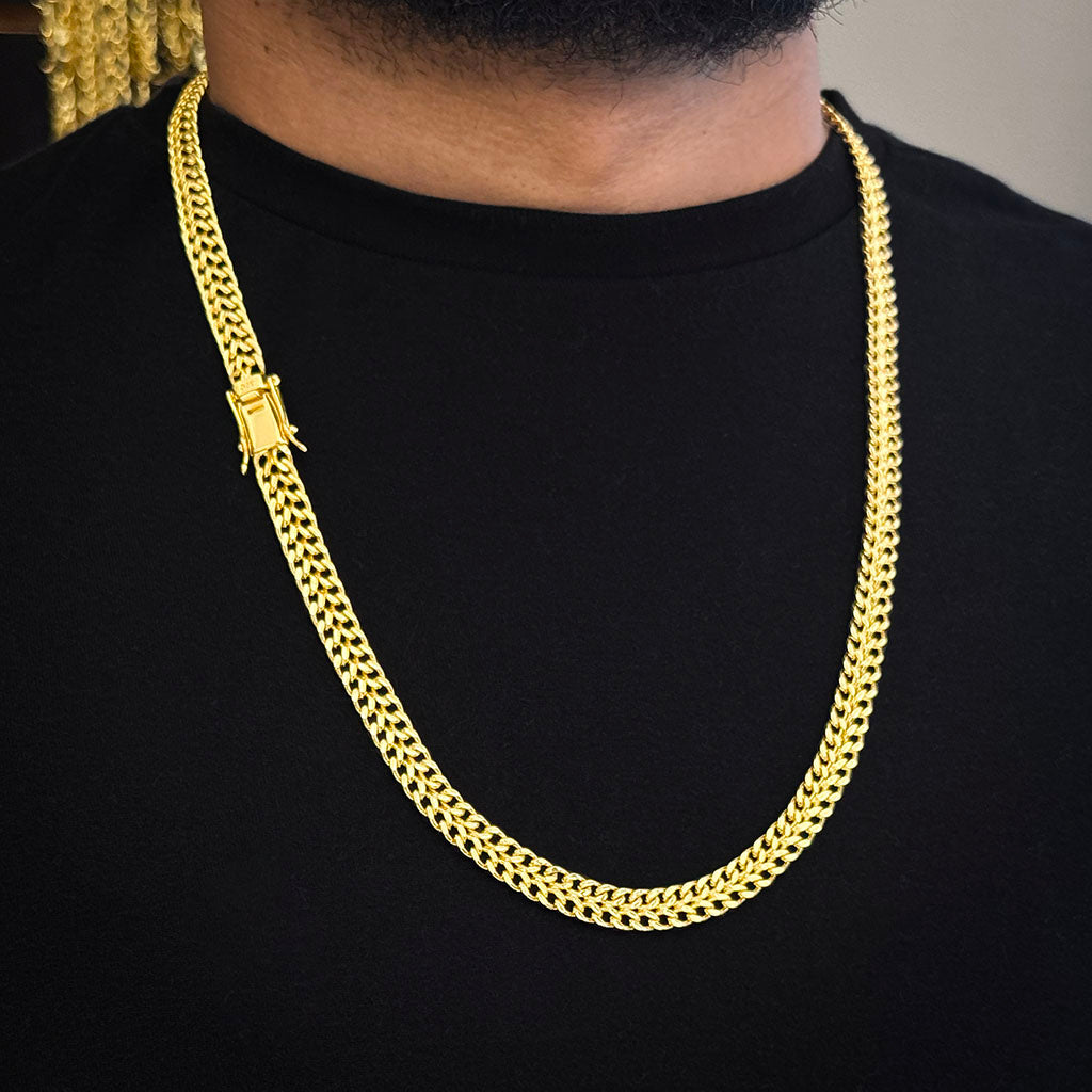 Corrente + Pulseira Lacraia 8mm Banhado a Ouro 18K