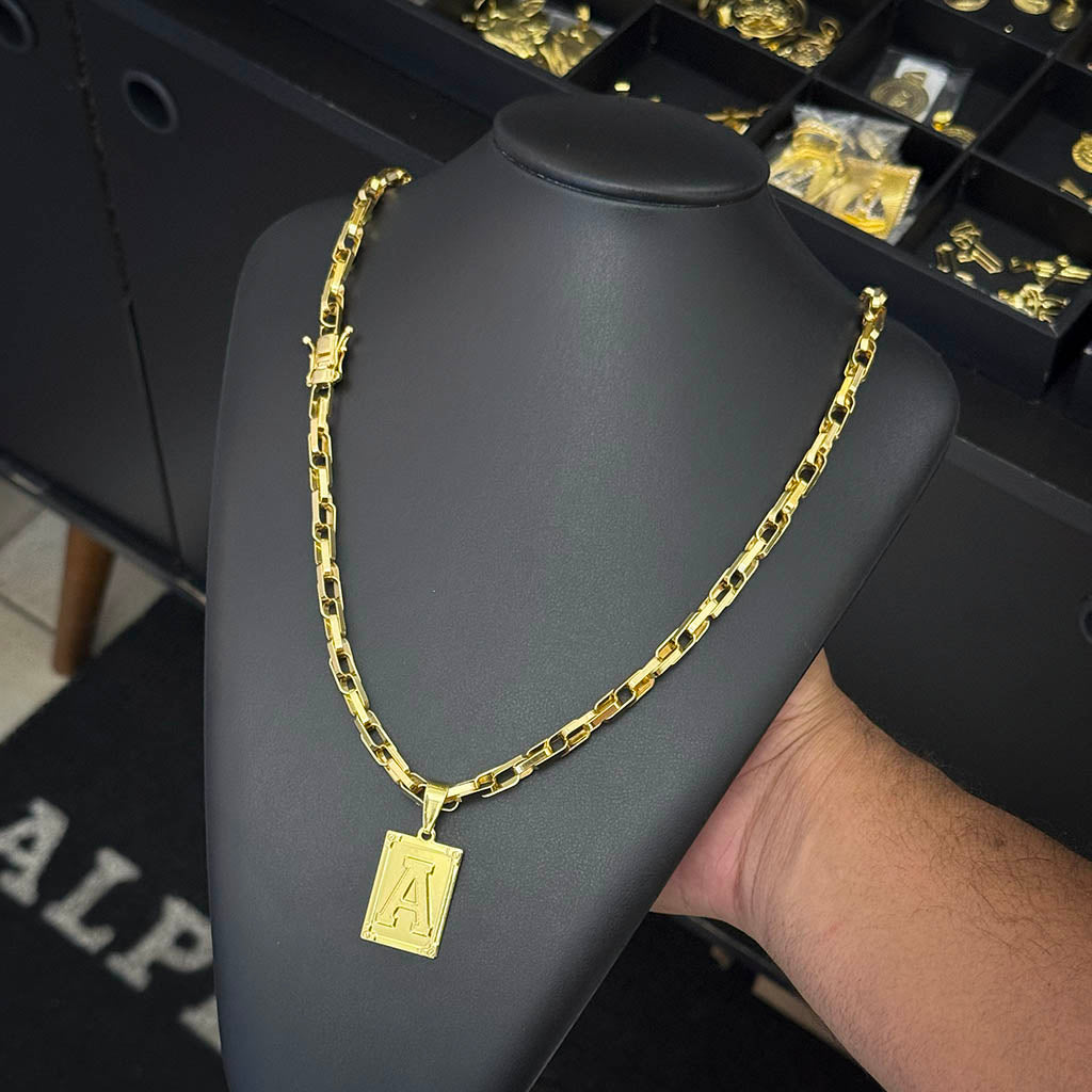 Corrente Meia Cana Dupla 6mm e Pingente Letra Banhado a Ouro 18K