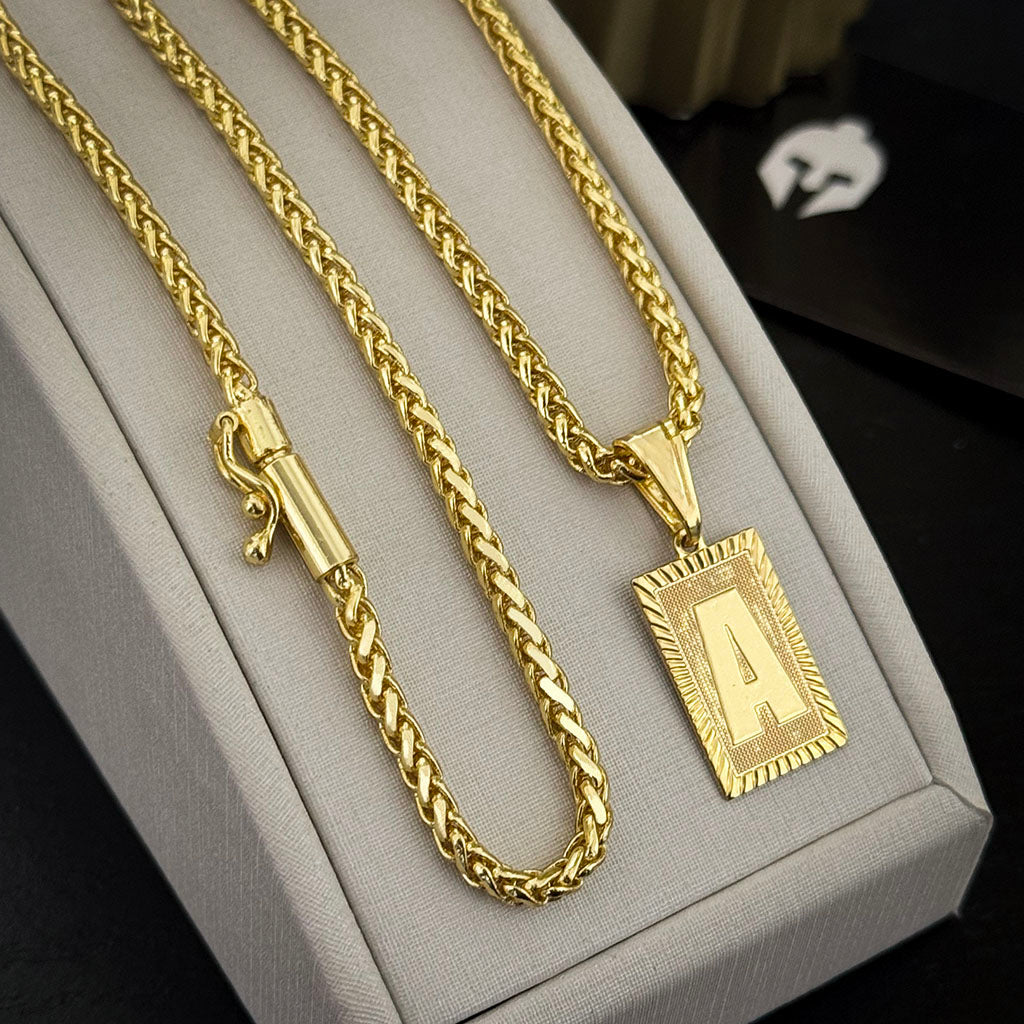 Corrente Peruana 3mm e Pingente Letra Rajada Banhado a Ouro 18K