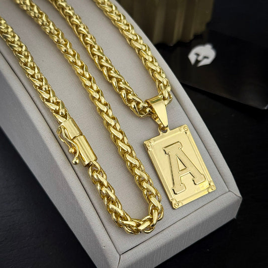 Corrente Peruana 7mm e Pingente Letra Banhado a Ouro 18K