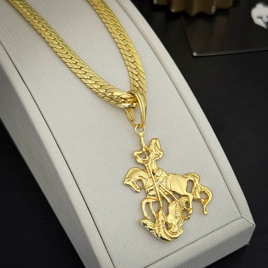 Corrente Premium 5mm e Pingente São Jorge Banhado a Ouro 18K
