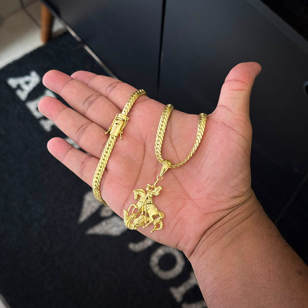Corrente Premium 5mm e Pingente São Jorge Banhado a Ouro 18K