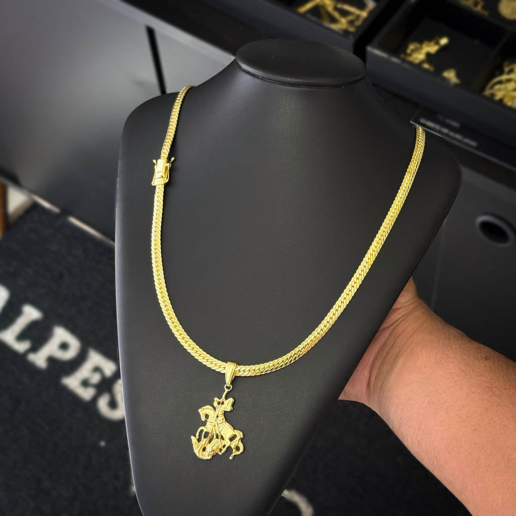 Corrente Premium 5mm e Pingente São Jorge Banhado a Ouro 18K
