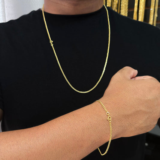 Corrente + Pulseira Grumet 2mm Banhado a Ouro 18K