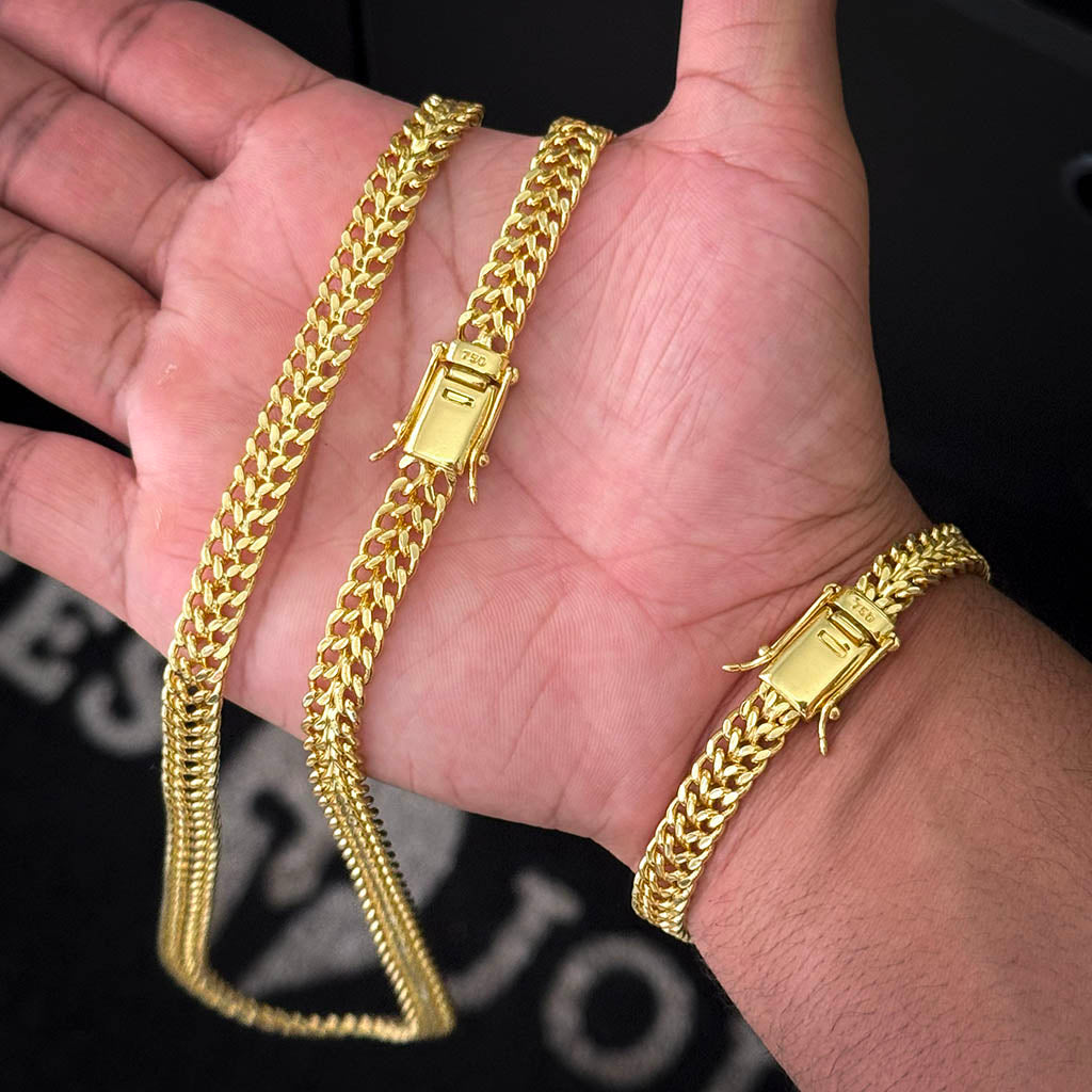 Corrente + Pulseira Lacraia 8mm Banhado a Ouro 18K