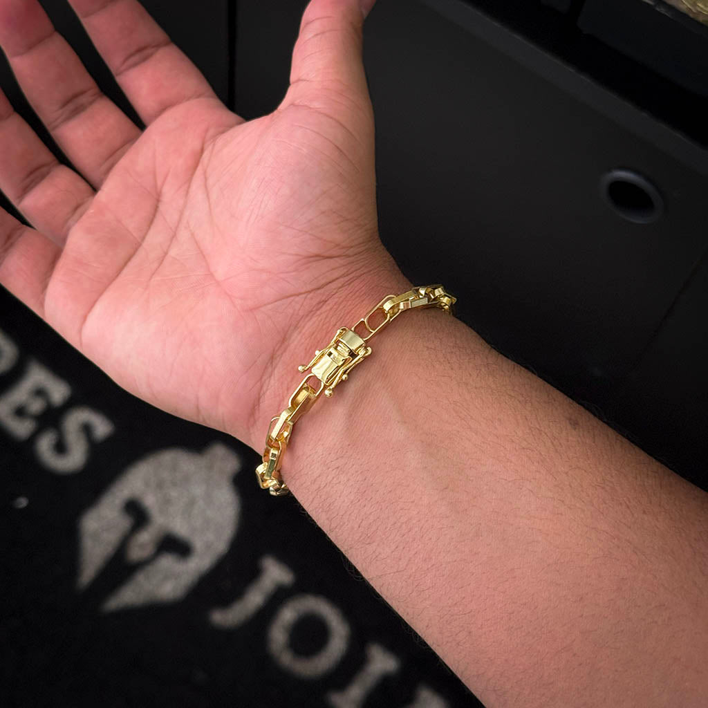 Corrente + Pulseira Meia Cana Dupla 6mm Banhado a Ouro 18K
