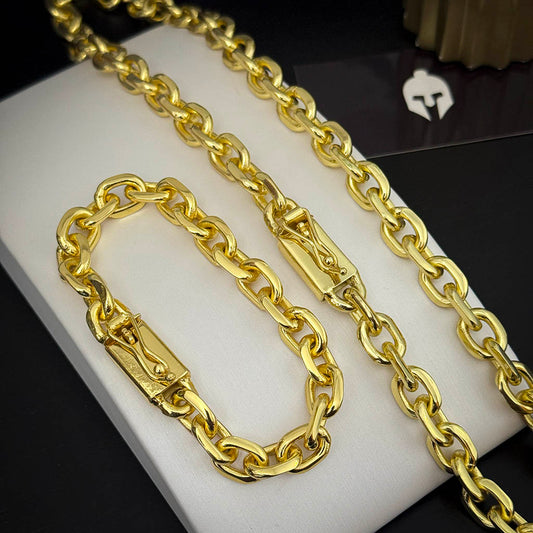 Corrente + Pulseira Cadeado 12mm Banhado a Ouro 18K