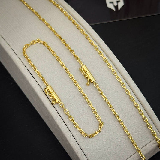 Corrente + Pulseira Cadeado 2mm Banhado a Ouro 18K