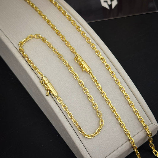Corrente + Pulseira Cadeado 3mm Banhado a Ouro 18K
