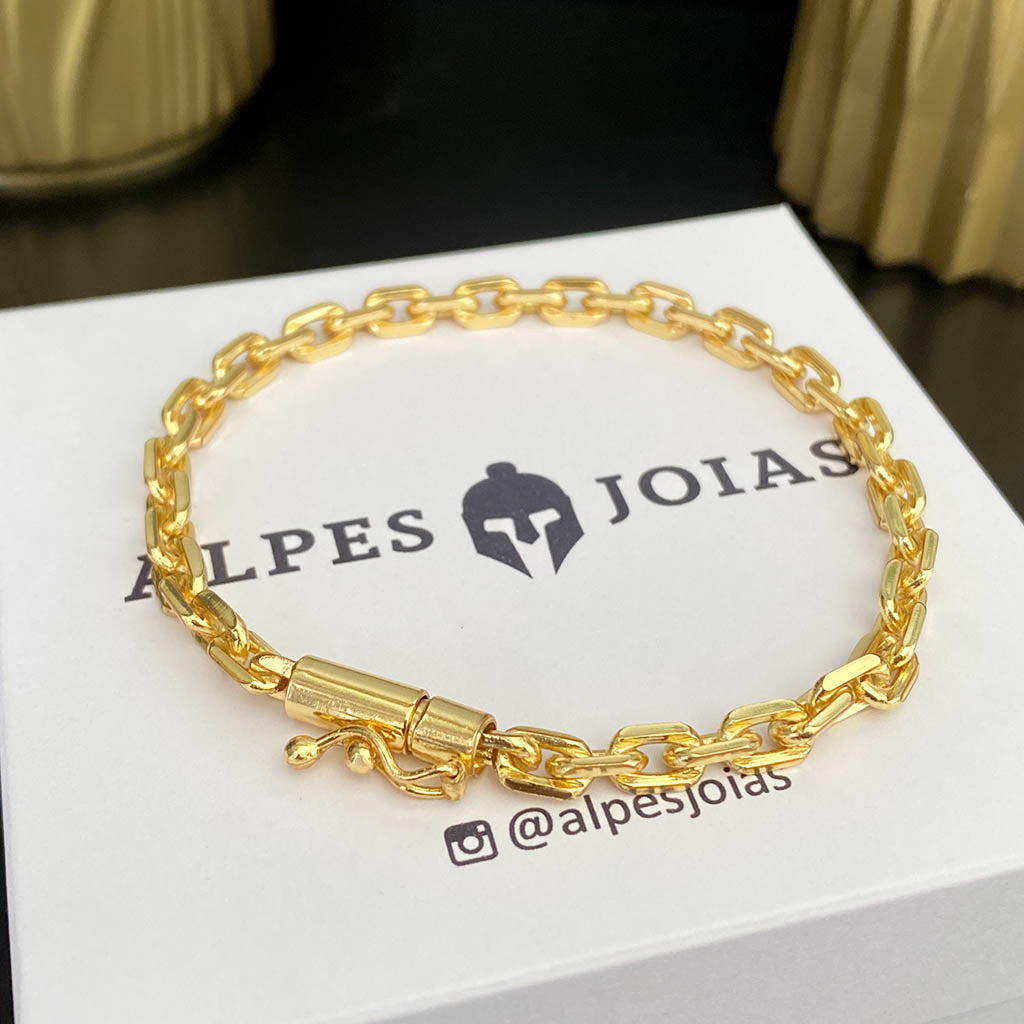 Corrente + Pulseira Cadeado 5mm Banhado a Ouro 18K