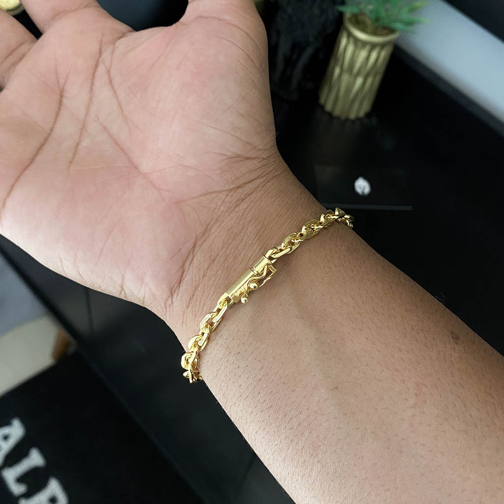 Corrente + Pulseira Cadeado 5mm Banhado a Ouro 18K