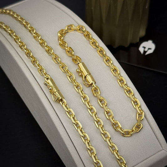 Corrente + Pulseira Cadeado 6mm Banhado a Ouro 18K