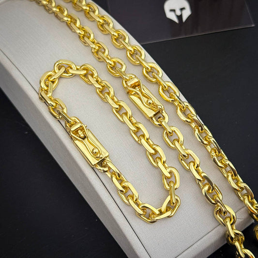 Corrente + Pulseira Cadeado 8mm Banhado a Ouro 18K