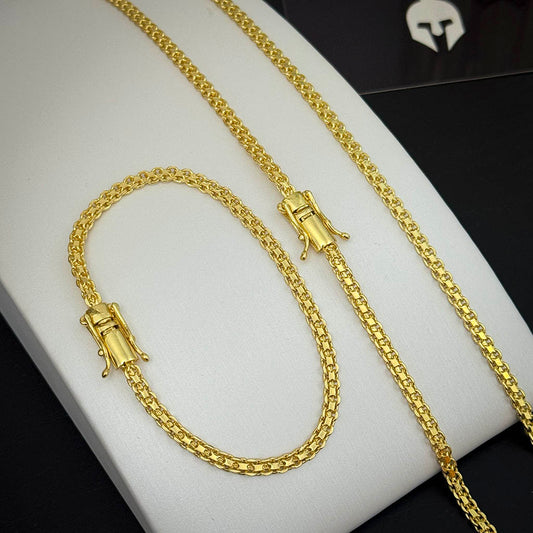 Corrente + Pulseira Cadeado Duplo 3mm Banhado a Ouro 18K