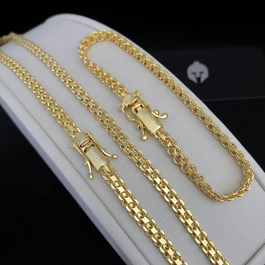 Corrente + Pulseira Cadeado Duplo 6mm Banhado a Ouro 18K