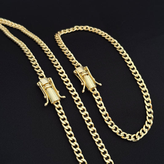 Corrente + Pulseira Cubana 4mm Banhado a Ouro 18K