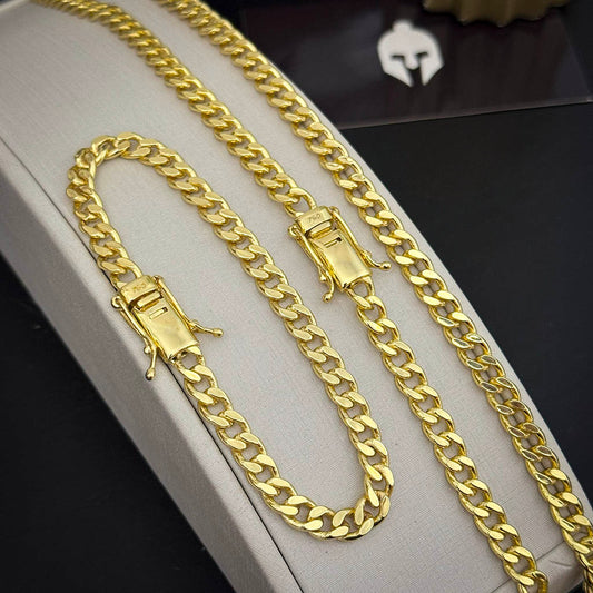 Corrente + Pulseira Cubana 6mm Banhado a Ouro 18K