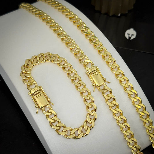 Corrente + Pulseira Meia Cana Dupla 6mm Banhado a Ouro 18K