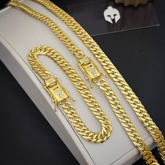 Corrente + Pulseira Grumet 8mm Fecho 7 Banhado a Ouro 18K