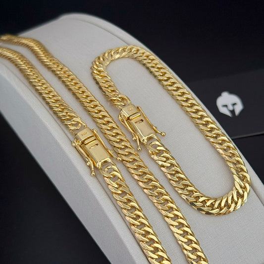 Corrente + Pulseira Grumet Duplo 10mm Banhado a Ouro 18K