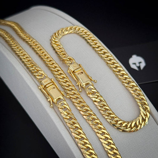 Corrente + Pulseira Grumet Duplo 7mm Banhado a Ouro 18K