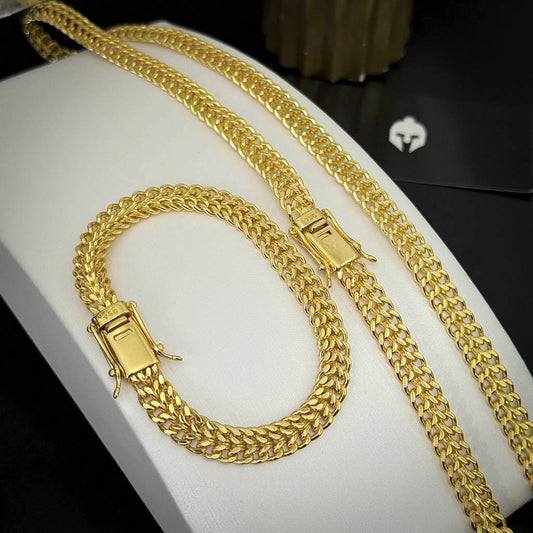 Corrente + Pulseira Meia Cana Dupla 6mm Banhado a Ouro 18K