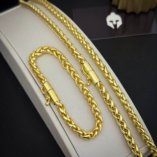 Corrente + Pulseira Peruana 7mm Banhado a Ouro 18K