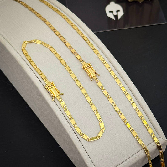 Corrente + Pulseira Piastrini 4mm Banhado a Ouro 18K