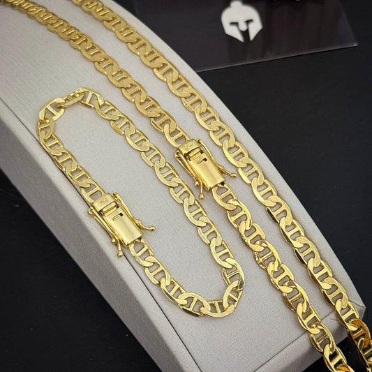 Corrente + Pulseira Piastrini 6mm Banhado a Ouro 18K