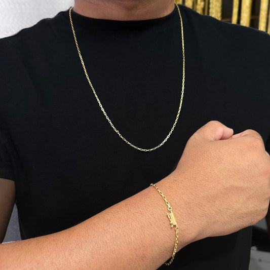 Corrente + Pulseira Tijolinho 1,5mm Banhado a Ouro 18K