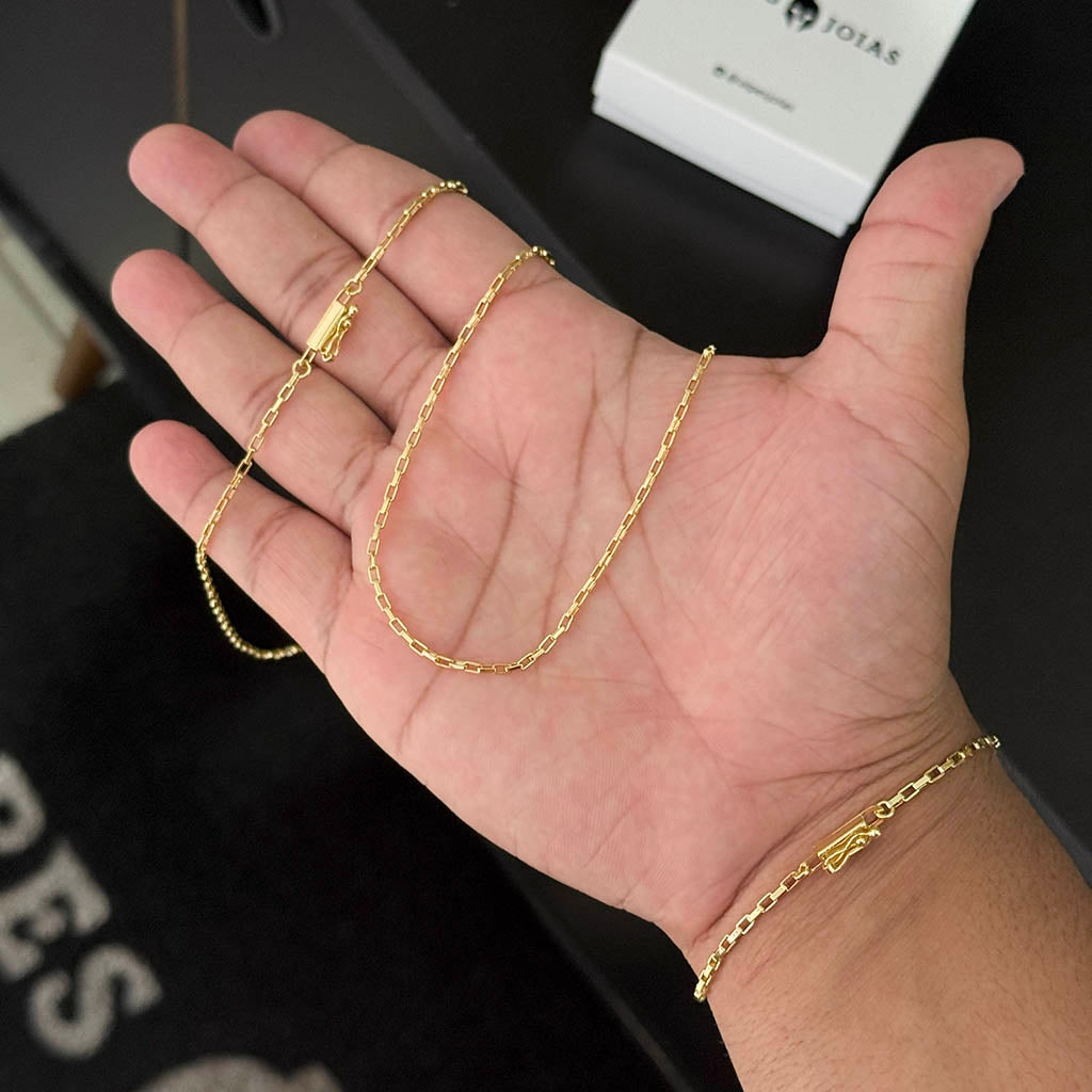 Corrente + Pulseira Tijolinho 1,5mm Banhado a Ouro 18K