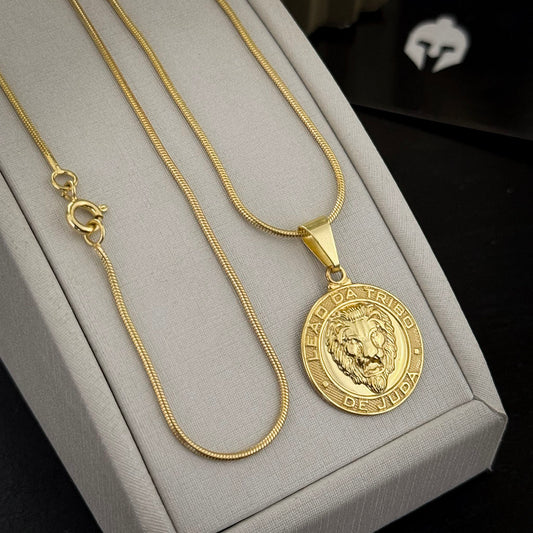 Corrente Rabo de Rato 1mm e Pingente Leão de Judá Banhado a Ouro 18K