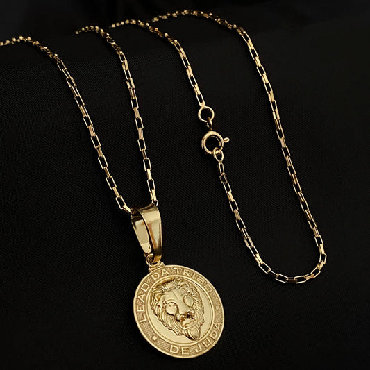 Corrente Tijolinho 1mm e Pingente Leão de Judá Banhado a Ouro 18K