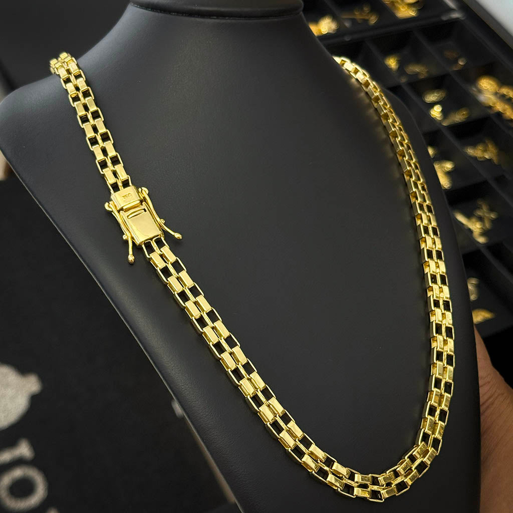 Corrente Tijolinho Duplo 12mm Banhado a Ouro 18K