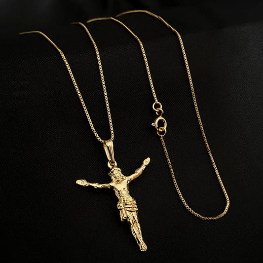 Corrente Veneziana 1mm e Pingente Cristo Banhado a Ouro 18K
