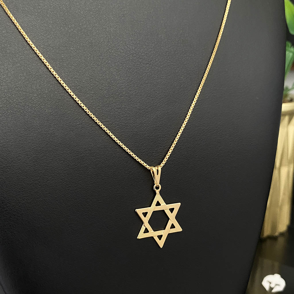 Corrente Veneziana 1mm e Pingente Estrela de Davi Vazada Banhado a Ouro 18K