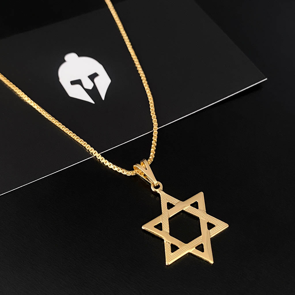 Corrente Veneziana 1mm e Pingente Estrela de Davi Vazada Banhado a Ouro 18K