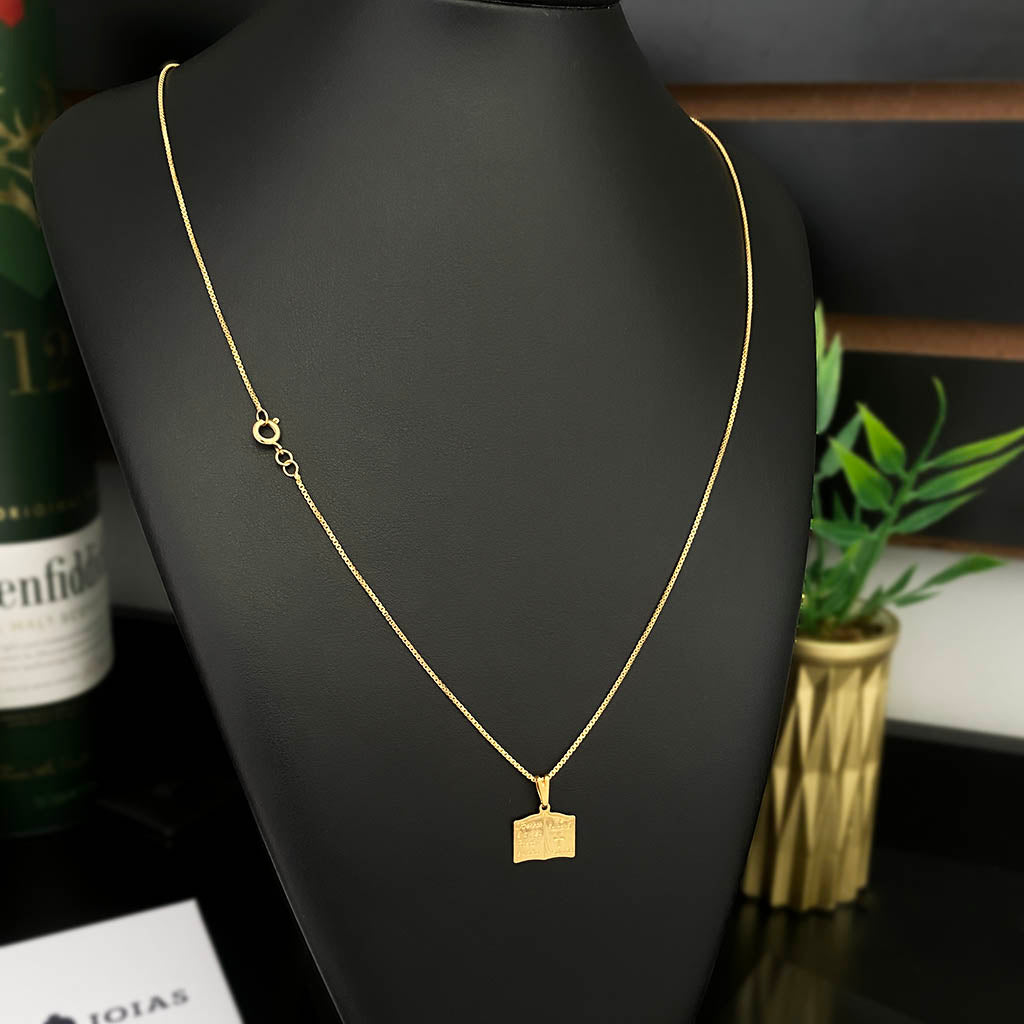 Corrente Veneziana 1mm e Pingente Salmo 23 Banhado a Ouro 18K