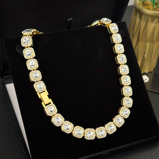 Corrente Riviera Cravejada 12mm Banhado a Ouro 18K